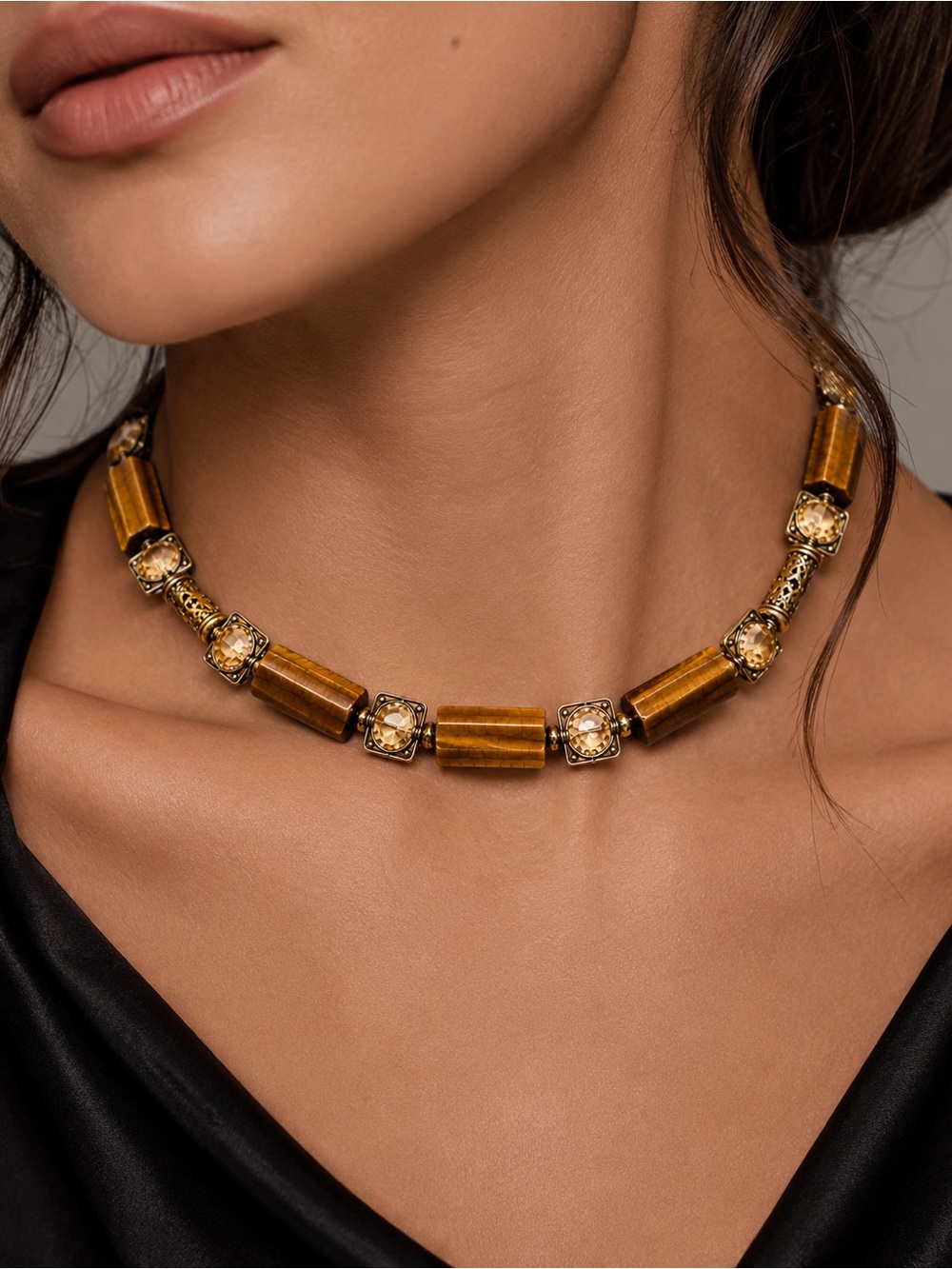 Brazilian Agate & Glass Necklace Art Jewelry NWT